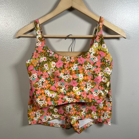 Skatie Athletic Set Size Small? Floral Retro Tank Top Shorts Stretch Active - Picture 1 of 9